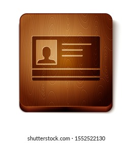 Brown Identification badge icon isolated on white background. It can be used for presentation, identity of the company, advertising. Wooden square button. Vector Illustration