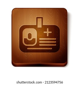 Brown Identification badge icon isolated on white background. It can be used for presentation, identity of the company, advertising. Wooden square button. Vector
