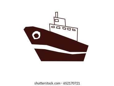 Brown illustration of the ship. Vector stylish sign. Flat design style.
