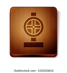 Brown Industry metallic pipes and valve icon isolated on white background. Wooden square button. Vector Illustration