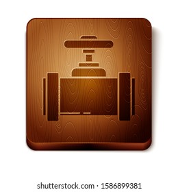 Brown Industry metallic pipes and valve icon isolated on white background. Wooden square button. Vector Illustration