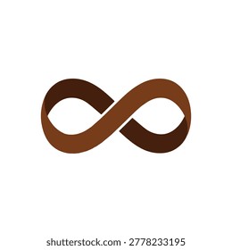 Brown infinity symbol on white background, representing eternity and limitless possibilities.