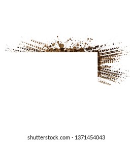 Brown ink splash tire tracks isolated on white background