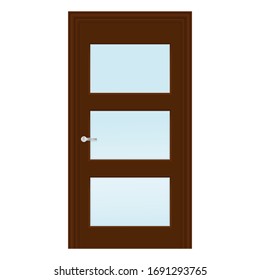 Puerta interior marrón con elemento de cristal. Ilustración de vectores aislada en fondo blanco
