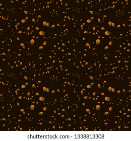 Brown iridescent drops on a black background in nacre. Inflorescences of petals and dew drops for decoration of abstract objects of nature and products.