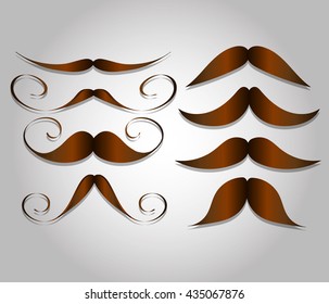 Brown isolated mustaches set. Vector illustration EPS 10