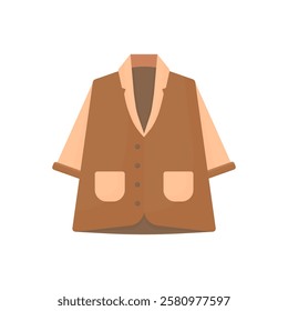 Brown jacket with rolled up sleeves in cartoon style on a white isolated background. Large size jacket. Autumn leather jacket. Plus size men's clothing. Nice cute jacket