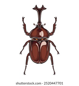 Brown Japanese Rhinoceros Beetle top view detailed vector