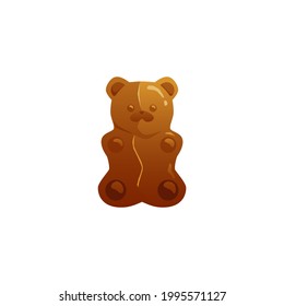 Brown jelly gummy or chocolate candy in shape bear. Sweet dessert for kids. Flat cartoon vector illustration isolated on a white