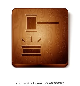 Brown Judge gavel icon isolated on white background. Gavel for adjudication of sentences and bills, court, justice. Auction hammer. Wooden square button. Vector Illustration
