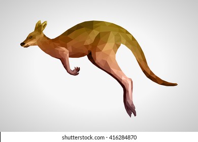 Brown kangaroo is running with low poly. Castro - Sundance (Brown-Yellow) gradient. Abstract polygonal illustration.