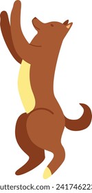 Brown kangaroo standing on hind legs with raised paws. Cute happy marsupial animal in playful pose. Joyful wildlife and fun cartoon mammal vector illustration.