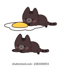 Brown kawaii kitten lying with egg