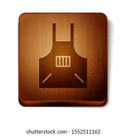 Brown Kitchen apron icon isolated on white background. Chef uniform for cooking. Wooden square button. Vector Illustration