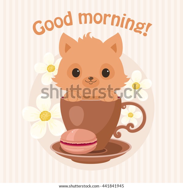 Brown Kittencat Tea Cup Vector Illustration Stock Vector (Royalty Free ...