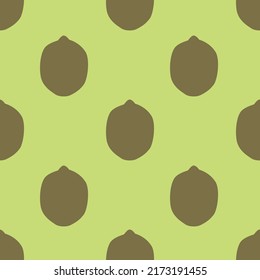 Brown Kiwi Fruit Seamless Pattern, in Flat Design Style. Hand Drawn Cartoon Kiwies on Green Background, Simple Tropical Design. Summer Illustration.
