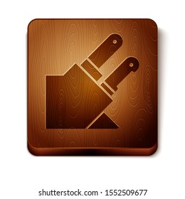 Brown Knife icon isolated on white background. Cutlery symbol. Wooden square button. Vector Illustration