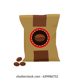 Brown kraft coffee bag .Flat vector illustration isolated on white background