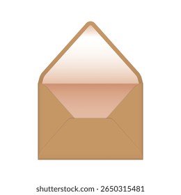 Brown kraft paper open envelope with pink gold liner mockup template. Euro flap luxury mailing envelope for wedding, invitations, graduation, birthday, party and more.