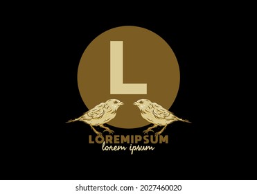 Brauner L Anfangsbuchstabe mit Zwillingsvogeldesign
