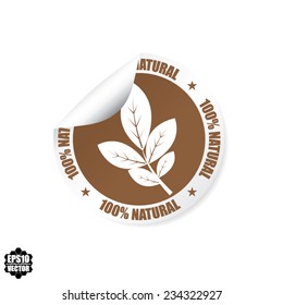 Brown label, stamp, sticker and sign with text Natural 100% and leaf icon isolated on white background. Vector illustration 