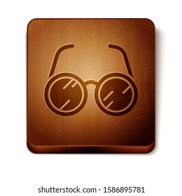 Brown Laboratory glasses icon isolated on white background. Wooden square button. Vector Illustration