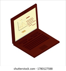 a brown laptop with a graph on the screen