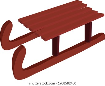 brown large wooden sled,vector illustration, isolate on white background