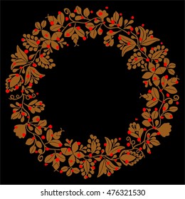 Brown laurel wreath vector frame on black background