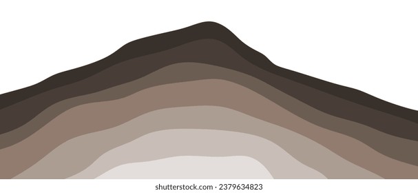Brown layered mountain. Bedded hill. Sedimentary strata.