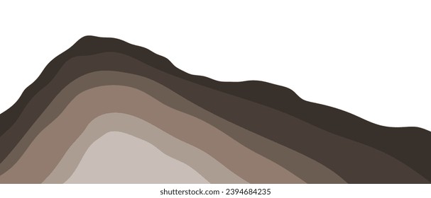 Brown layered mountain. Bedded hill. Sedimentary strata.