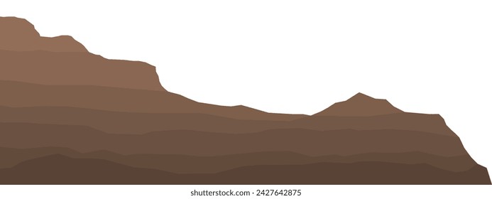 Brown layered mountain. Bedded hill. Sedimentary mountain.	