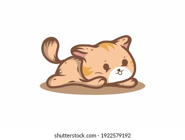 Brown lazy cat illustration drawing design
