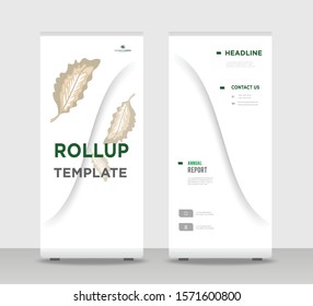 Brown leaf Abstract Shapes Modern Exhibition Advertising Trend Business Roll Up Banner Stand Poster Brochure flat design template creative concept. Brown leaves Roll Up EPS. Presentation Cover