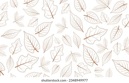 Brown leaf line art seamless pattern. Vector Illustration Background.
