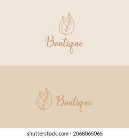 brown leaf outline logo design template, suitable for plant brand icons