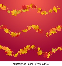 Brown Leaf Vector Red Background. November Plant Frame. Red Decor Foliage Template. Bright Design.