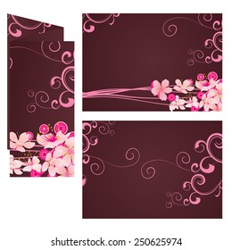 brown leaflet template with pink flowers