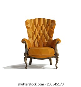 Brown Leather armchair over the white. Low-Poly style. Vector illustration