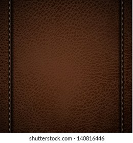 Brown leather background with vertical stitches