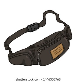 Brown Leather Belt Bag. Vector Cartoon Illustration Of Mens Beltbag