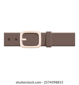 Brown leather belt with metal buckle fastened on white background, classic trouser belt for men and women