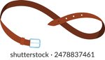Brown leather belt twisted figure eight shape isolated white background, loop symbol made brown belt accessory, resembling sign, white backdrop