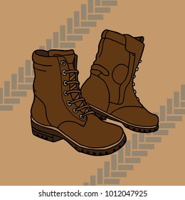 Brown leather boot shoe for motorcycle biker vector.