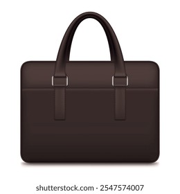 Brown leather briefcase business portfolio for document with handles realistic vector illustration. Businessman bag portfolio suitcase corporate carrying luggage salesman manager accessory