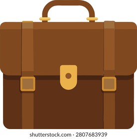 Brown leather briefcase for business work and office travel isolated illustration