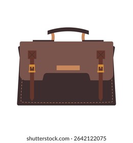 Brown leather briefcase. Carrying documents, work tools. For office, business, and travel themes.