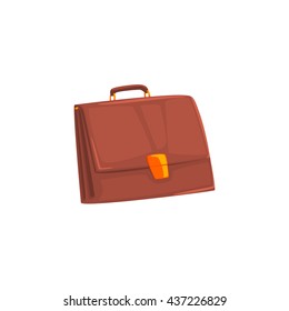Brown Leather Briefcase Flat Simplified Colorful Vector Illustration Isolated On White Background