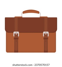 Maletín de cuero marrón con mango y cerraduras. Cartera de negocios de hombres para documentos. Bolso de trabajo de oficina. Ilustración plana del vector aislada en fondo blanco