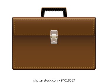 Brown leather briefcase with handle and stitching